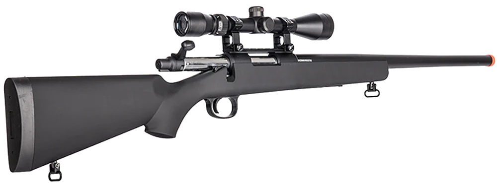 Black airsoft Remington 700 rifle on white background
